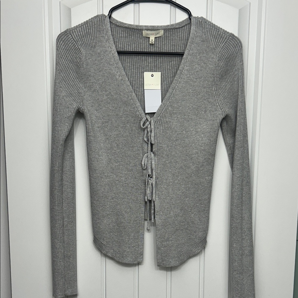 Gray Ribbed Knit Sweater